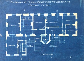 <p>Plattegrond van de bel-etage, behorend bij het verbouwingsplan van Ed. Cuypers uit 1907 (SALD, Zevenaar).</p>
